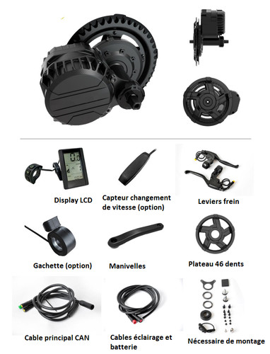 Kit moteur pédalier 250w - pédalier, 80nm