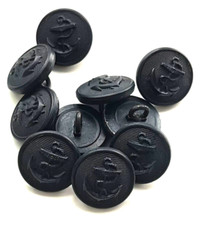 B 20. LOT 10 BOUTONS VINTAGE PLASTIQUE  MARINE (10 cts) 15 mm.