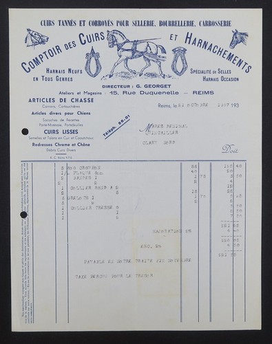 Facture reims 1937 cuirs - facture, et