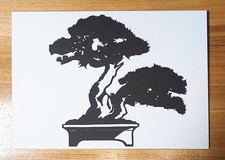 Papier Kirie japonais découpé à la main - art de la silhouette d'arbre bonsaï...