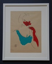Tableau portrait de femme art déco École chinoise d'après Sanyu 