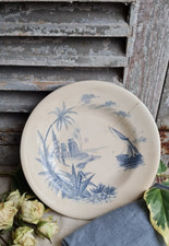 RARE ANCIENNE ASSIETTE CREUSE TERRE DE FER GIEN MEDAILLE D'OR VUE D'ORIENT