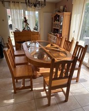 Table artisanale en pin massif clair + 8 chaises