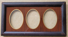 CADRE ANCIEN EN BOIS POUR 3 PORTRAITS OUVERTURE OVALE VERRE INCLUS