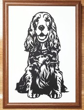 Art découpé sur papier Kirie fait main - silhouette de chien Cocker anglais (...