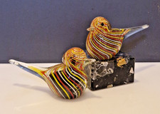 Murano - lot de 2 oiseaux assortis verre soufflé artisanal - L. 16,5 - vintage