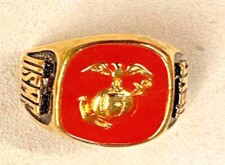 Marine Bague Militaire Rouge Noir Insignes or Jaune US Fabriqué Taille 11 12