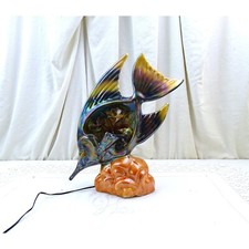 French Vintage Mid Century Vallauris Table Lamp Fish, Retro 1960s Monaco Encrust