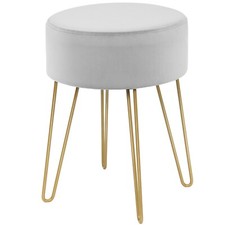 Pouf Tabouret Rond Ø39cm en Velours avec Pieds Métalliques Robustes Rose