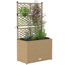 Jardinière Avec Treillis Résine Tressée 2Bacs 11L Design Extérieur Durable Fleur