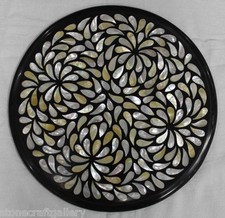 15 " Côté Table Top Noir Marbre Nacre Incrustation Décorative Handmade