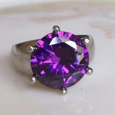 Bague en argent massif 925 améthyste violette véritable Taille 52