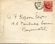 lettre de 1905 pour Paddington - timbre roi Edward VII - scott A66