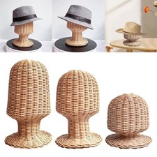 Support de support de chapeau rustique, présentoir de stockage en rotin léger