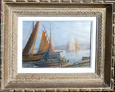 Tableau huile sur isorel d'Yvonne DELDICQUE. Voiliers au port. Concarneau ?