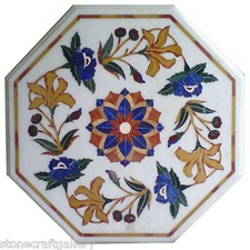 Plateau De Table En Marbre De 12" Inlay Pietra Dura Artisanal Décor De Maison