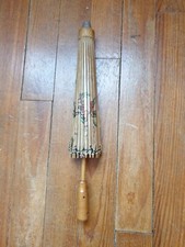 Petite ombrelle chinoise en papier et bois peinte à la main oiseaux et fleurs