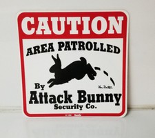 Caution Sign Attack Bunny Rabbit plastic c1996