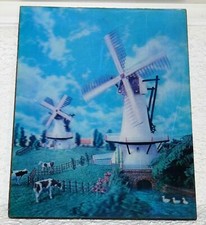 VINTAGE  ANNEE 1970 ANCIEN CADRE 3D MOULINS VACHES   34 X 26.5 CM environ  850 g