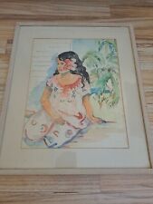 Tahitienne par Billaud Destrez 20° aquarelle 54x45 avec le cadre vitré