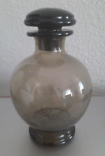 JOLIE CARAFE EN VERRE FUME GRAVE AVEC BOUCHON