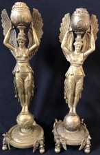 PAIRE DE CANDÉLABRES BRONZE LA RENOMMÉE VICTOIRE AILÉE Claude François RABIAT