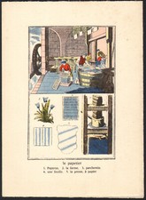 XXe Petite gravure Le papetier Presse Papier artisanat Image d'Épinal