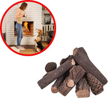 Lot 9 Bûches Céramique Décoratives Foyer Propane Gaz Cheminée Électrique