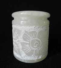 TARRAGO-ESTEVE Pot Couvert Cylindrique en Albâtre Gravé Vintage 1970