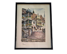 Tableau aquarelle dessin Barr Alsace signée artiste peintre alsacien Alfred Doll