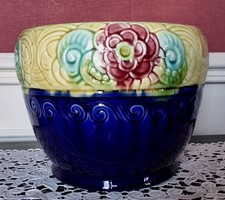 ORCHIES FRANCE : Cache-pot Faience Émaillée Majolique Barbotine ART NOUVEAU