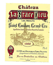 Etiquette de vin - Saint Emilion - Château la Grace Dieu - les Menuts 1988