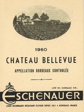 1960-Ancienne Etiquette vin de Bordeaux-Château de Bellevue-Eschenauer-N°448
