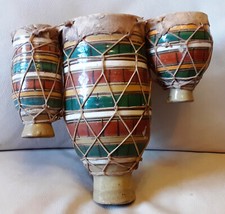 TAMBOURIN TRIPLE DJEMBE DRUM TAM TAM ARTISANAL VINTAGE