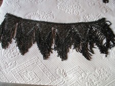 frange noire perlée ancienne XIX N°1 59 cm x 21 cm