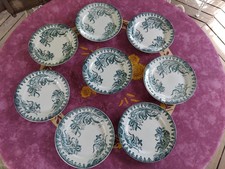 8 Assiettes à Dessert Terre de Fer Société Amandinoise Modèle Iris Vert 20,8cm