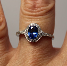 Bague en Argent Massif 925 Saphir de Synthèse et Zircons T.55 NEUF (V)