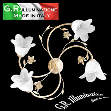 Plafonnier classique ivoire or 4 L. lampe de plafond verres albâtre blanc DINA