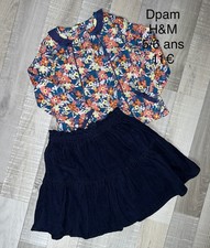 Dpam H&M 5 / 6 Ans Fille : Blouse Fleurie + Jupe Bleu Marine Hiver  TBE