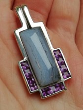 Pendentif  EN ARGENT 925 améthyste agate grise