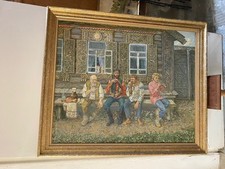 TABLEAU PEINTRE RUSSE ALEXEI VARLAMOV LES AMIS HUILE SUR TOILE SIGNEE