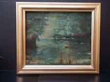 Tableau Huile sur Toile Châssis Peinture Cadre Paysage Rivière E. VERDIER 