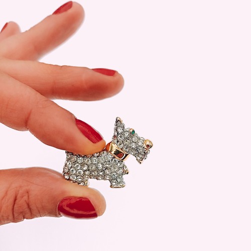 Broche vintage chien strass - broche,
