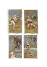 5 anciens CHROMOS  publicitaires chocolat Favori chasse à l'homme noir fond or