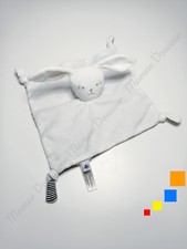 Doudou Plat/Mouchoir Carré Lapin Blanc Rayé Bleu Marine/Noir Noeuds Petit Bateau