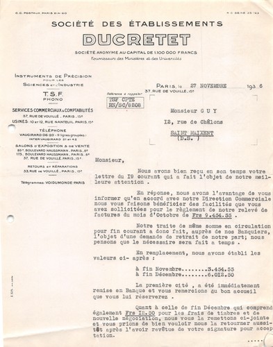 Facture 1936 societe des - ,