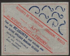 FIRMINY (42) ACIERIE & FORGE / RESSORT de CULTIVATEUR , CANADIEN ,HERSE "A.F.Y."