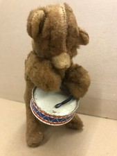 Ancien jouet Peluche Ours Automate avec Tambour Max Carl Germany Fonctionne