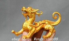 4" Old Chinese Dynasty Bronze Gilt Feng Shui Dragon Pixiu Brave troops Statue