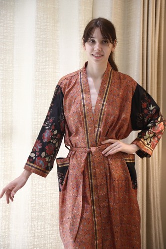 Robe longue kimono marron pure